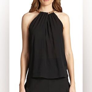 Diane Von Furstenberg Aubrey Silk Chain Trim Halter Top Black XS